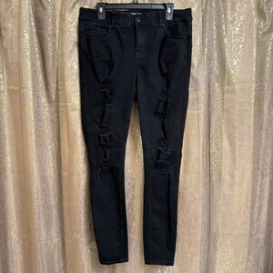 Torrid Bombshell Skinny Stretch High-Rise Distressed Black Jeans 14 TALL